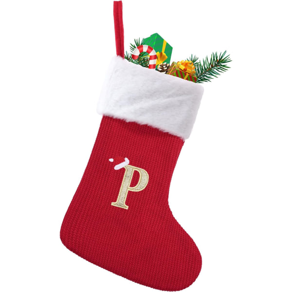 Julestrømper, Medium Xmas Personaliserede strikstrømper med bogstaver, rød pejs hængende julemandssokker til juledekoration Julegave