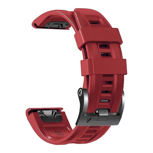 Silikoniranneke Garmin Tactix 7 Pro/Fenix ​​7X/Fenix ​​6X Pro -kelloon, 26 mm, musta solki (punainen)