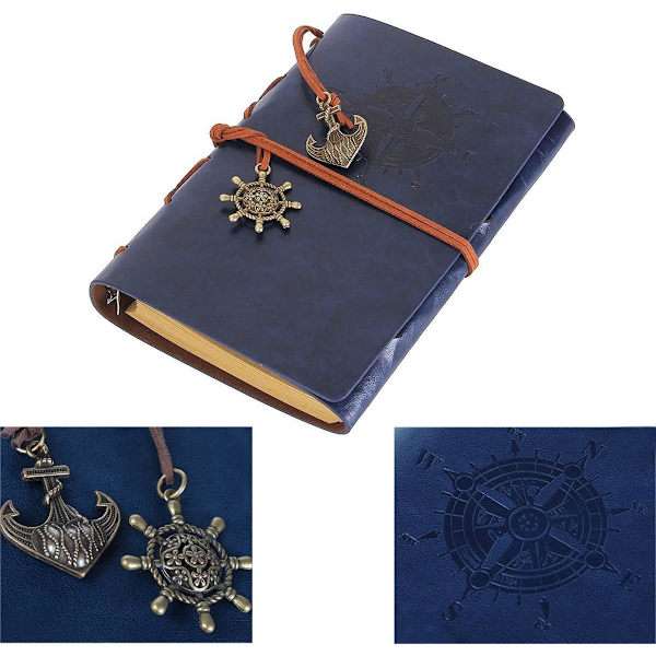 Vintage Retro PU Læderomslag Notesbog Journal Dagbog, Nautisk Spiral Tom Streng Daglig Notesblok Rejse til at Skrive i, Kraftpapir, Retro Vedhæng