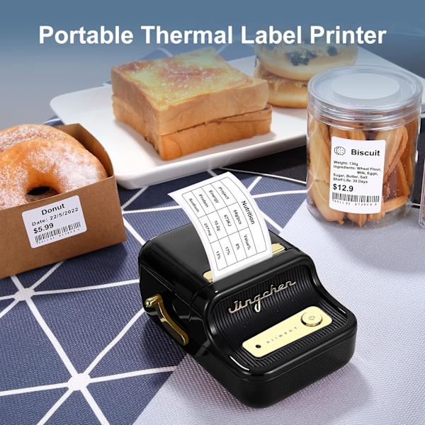 B21 Etiketmaskine, Bluetooth Stregkodeetiketprinter Udskrivningsstørrelse 20-50 mm, Kompatibel med iOS & Android med 1 rulle startpapir i hvid Black