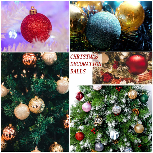 12 stykker julekulepynt, matte og blanke julekulepynt, glitrende julepynt