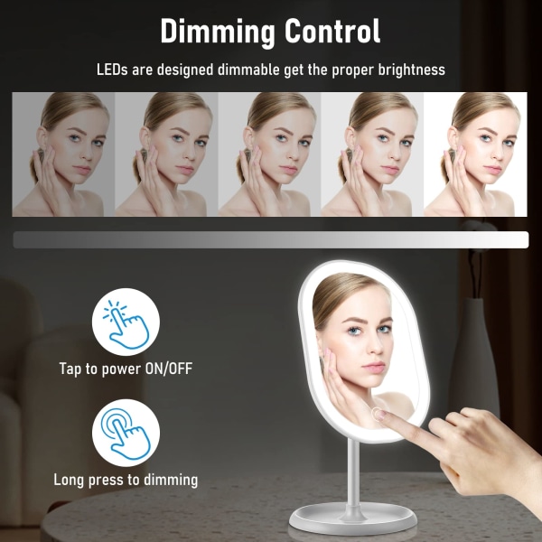 Sminkspegel med LED-lampor, bärbar och USB uppladdningsbar professionell sminkspegel, pekskärmsbrytare, 180 graders rotation för smink