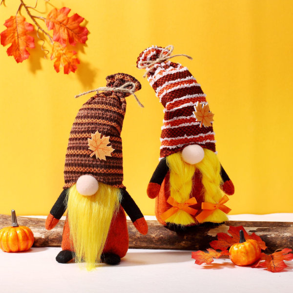 Høst Gnome plysj Thanksgiving Decor Håndlaget ansiktsløs dekor