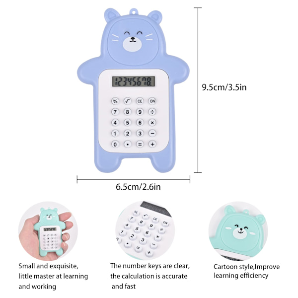 3 st fickräknare 8-siffrig display grundläggande räknare, tecknade räknare miniräknare, bärbara räknare för studenter skolmaterial