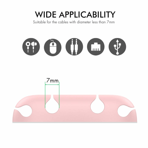 3-pack sladdhållare för skrivbord, stark självhäftande sladdhållare (rosa)