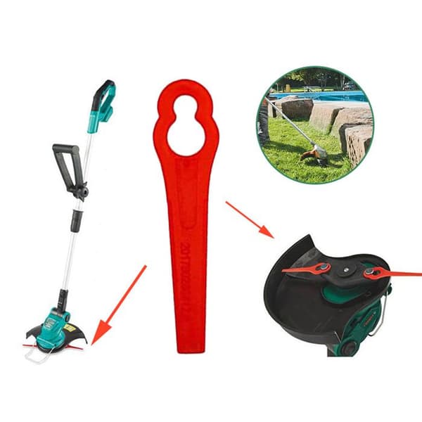 100x Erstatningsblader for Trådløs Gressklipper Plastgressklipperblad (Rød)