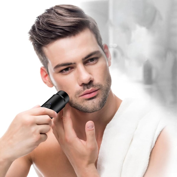 Mini Elektrisk Barbermaskin, Bærbar Elektrisk Roterende Barbermaskin for Menn, Trådløs USB Oppladbar Elektrisk Barbermaskin for Menn (Svart)
