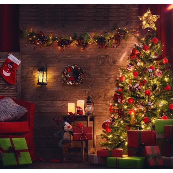Juletrær Toppstjerne Med Lys, Glitrende Juletre Topp Med LED Lampe Ornament Fest Hjem Decor Julepynt