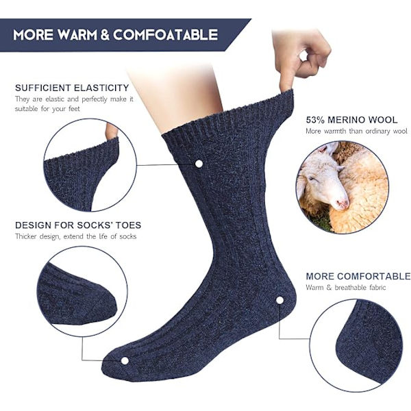 5 par Damullsockor Vinter Termisk Mjuk Business Grov Stickning Sockor för Premium Vandring Sockor Lätt