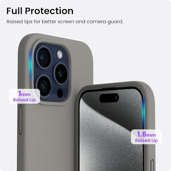 Kompatibel med iPhone 15 Pro Max Cover 6.7\", Slankt Flydende Silikone 3 Lag Fuld Dækket Blød Gel Gummi 15 Pro Max iPhone Cover 6.7 tommer grey