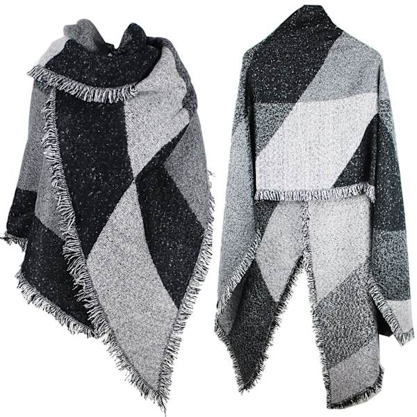 Dam Tartan Halsduk Vinter Stor Överdimensionerad Mjuk Varm Flerfärgad Rutiga Wraps Snurrande Fransar Sjal Cape Poncho Lång Stole