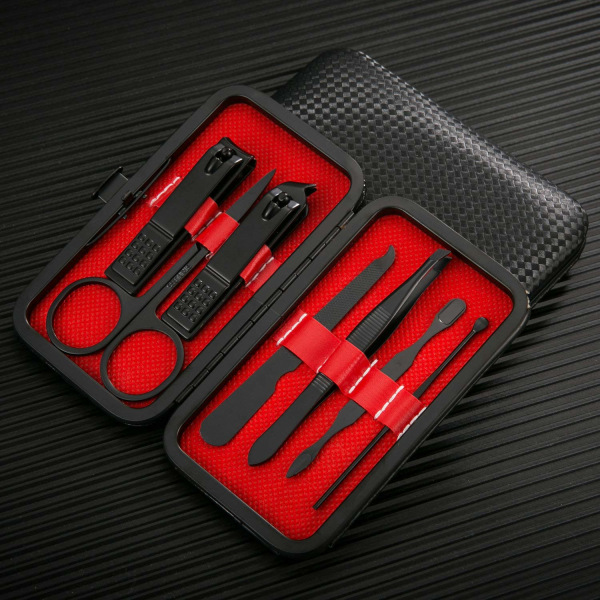 Manikyr Pedikyr Set Nagelsax Kit 7 st Rostfritt Stål Hygien Kit, Bärbar, med Fint Läderfodral [Presentförpackning]
