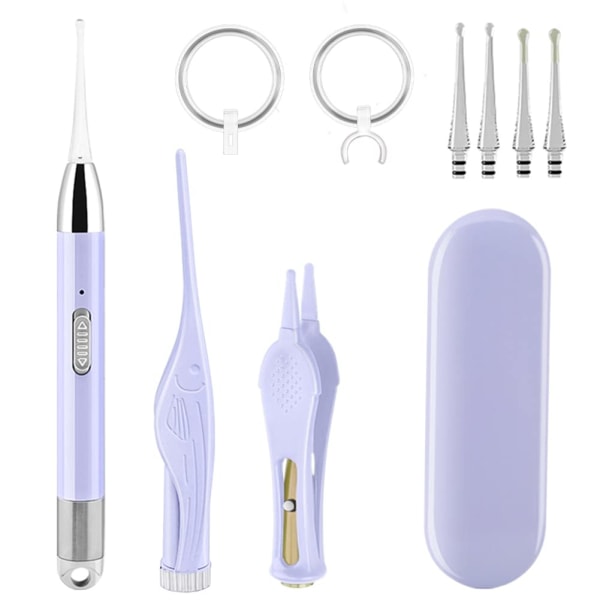 Ear Wax Removal Kit with Light, Set of 3, Tweezers (Purple)