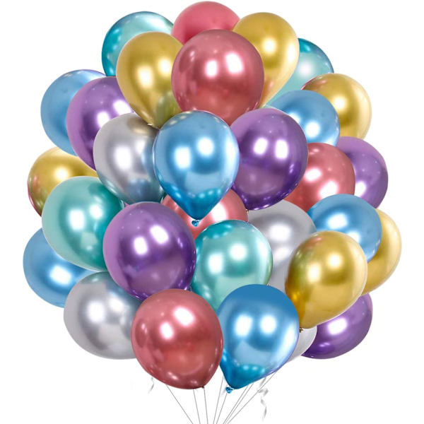 50 stk. Farverige metalliske festballoner (flerfarvede, 12 tommer)