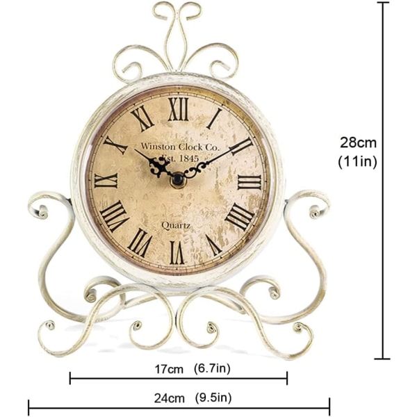 Bordklokker 28 cm Høyde Stille Ikke-tikkende Romersk Retro Art Skrivebordsklokke for Stue Soverom Kontor(Kobber)