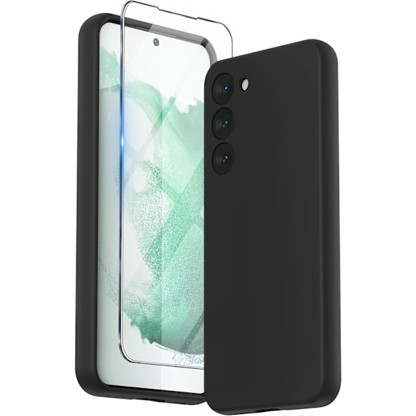 Flytende silikondeksel kompatibelt med Samsung Galaxy 23, støtsikkert for hver linse, fullkroppsdeksel for Samsung Galaxy 23 Black