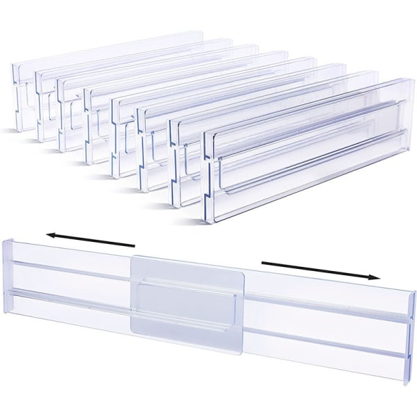 8 Pack Drawer Dividers, 3.2" High Expandable from 12.2-21.7" Adjustable Drawer Organisers，Clear Plastic Drawers Separators