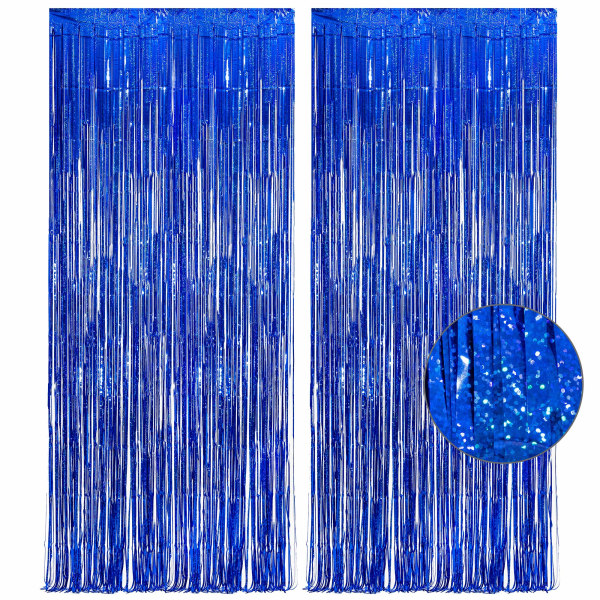 Mörkblå Tinsel Backdrop Gardin - Party Streamers Bakgrund Folie fransgardiner för födelsedag/Bachelorette/Bröllopsdusch - 1m x 2,5m - Paket med 2