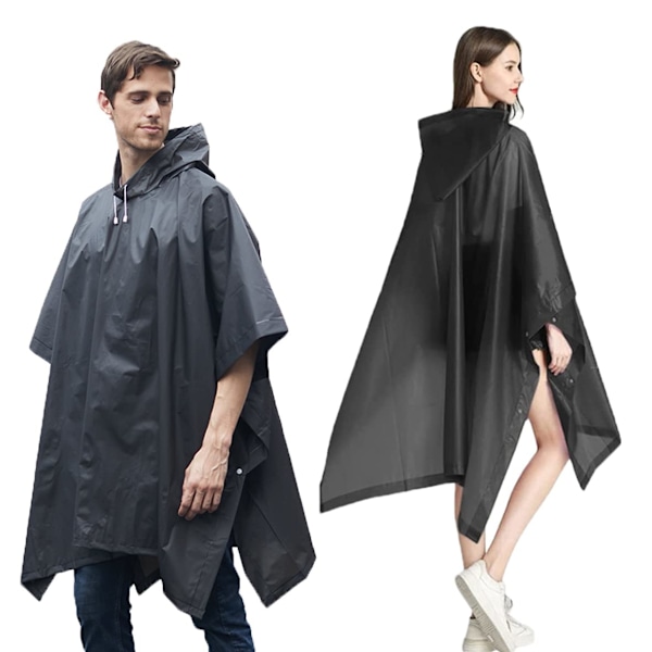 Regnponchos för kvinnor och män med dragsko för vuxna Black
