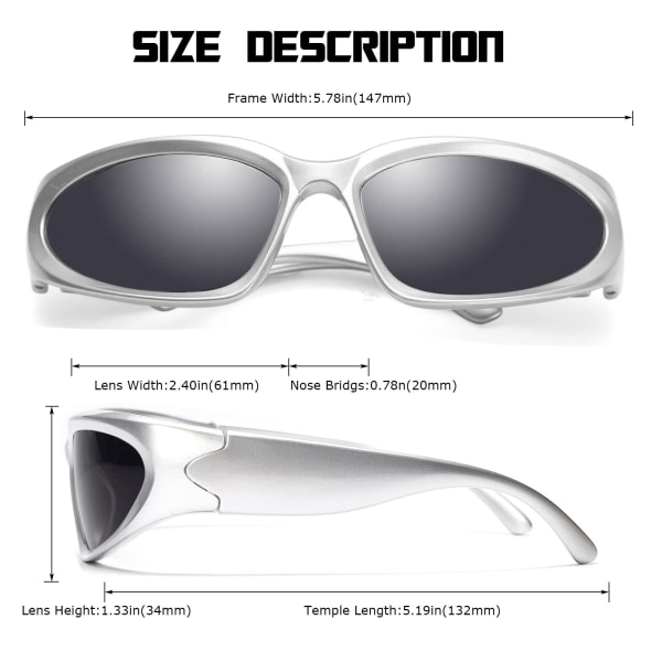 Polariseret linse Y2K Wrap Around-solbriller Stilfulde polariserede UV400 Futuristiske ovale solbriller Kvinder Mænd Fiskeri Golf Kørsel Solbriller