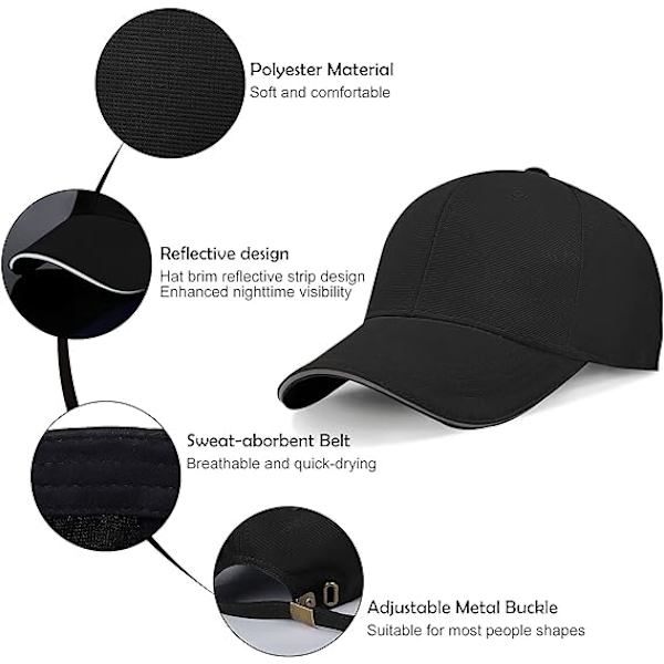 Basebollkepsar för Män - Enkla Reflekterande Basebollkepsar för Män Justerbara Casual Peak Caps, svart