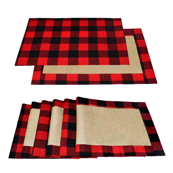 Sæt med 6 juledækkeservietter Buffalo Plaid (rød og sort)