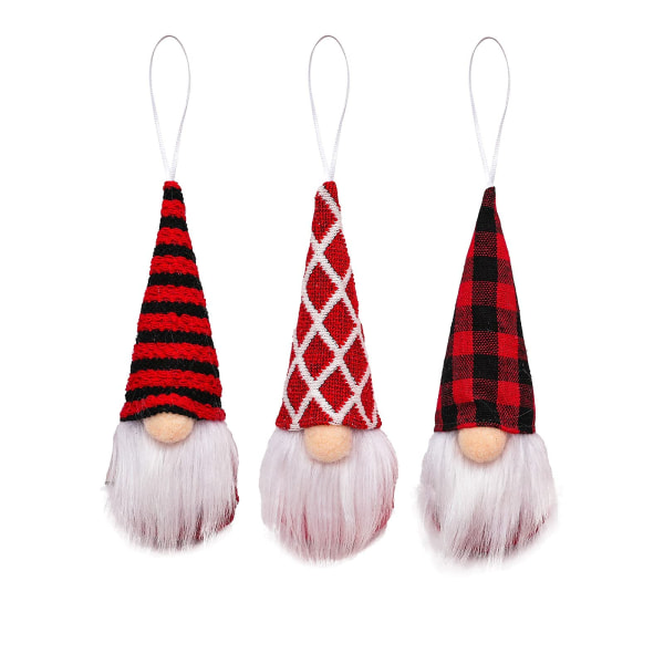 Gnome sett med 3 juletre hengende dekor (røde nisser)