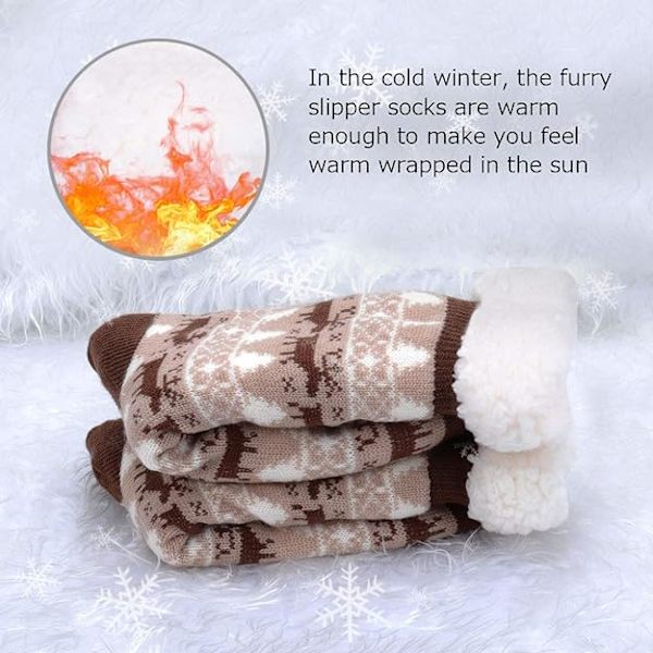 Tofflorstrumpor för kvinnor - Vinter Halksäkra Fluffiga Strumpor Fleecefodrade Damtofflorstrumpor Super Mjuka Mysiga Fuzzy Stickade Tofflorstrumpor