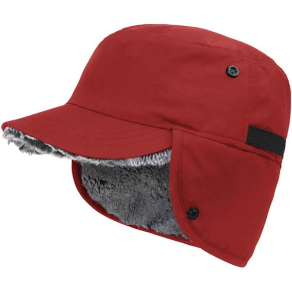 Unisex militær-inspireret kadetkasket med øreklapper til koldt vejr, fuldt foret med imiteret pels Red