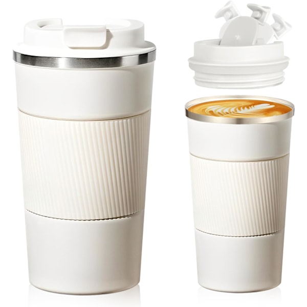 Resemugg, Isolerad Kaffekopp med Läcksäker Lock, Återanvändbara Kaffekoppar Resemugg, Rostfritt Stål Termosmugg (Vit 380ml)