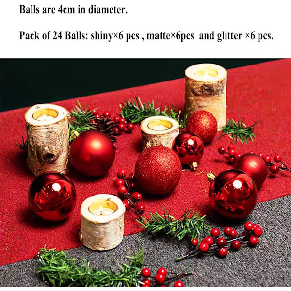 Röda julgranskulor, julgransdekorationer, Ø 4 CM, 24 st
