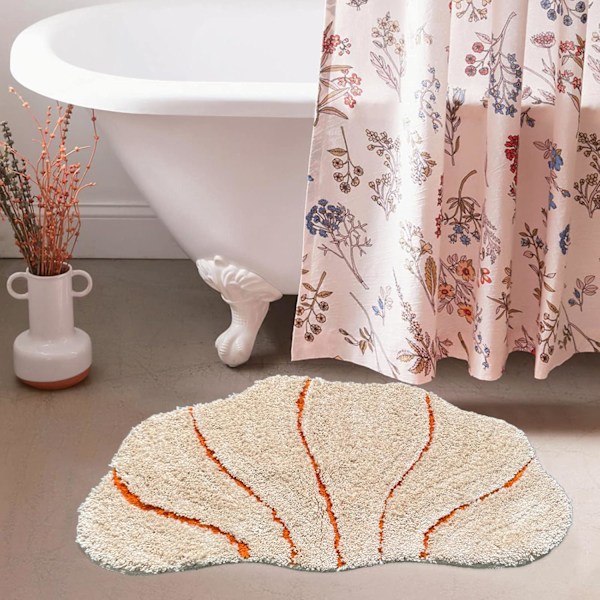 Badrumsmatta i form av snäckskal, söt badrumsmatta, supermjuk absorberande halkfri tvättbar entré dörrmatta, badrumsmatta area matta 18 x 30 tum (beige)