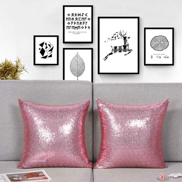 Set med 2 sjöjungfru paljettkuddfodral (rosa, 18x18\")