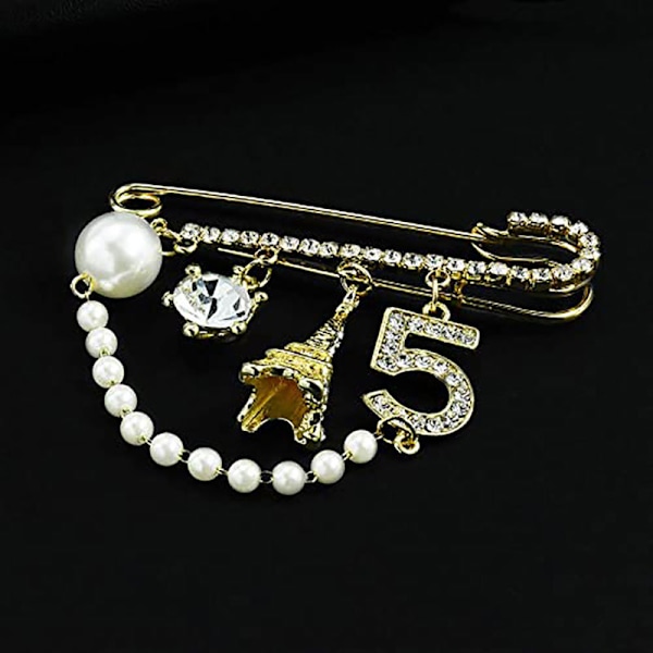 Vintage Crown Nummer 5 Reversnåle Broscher med Simuleret Perle