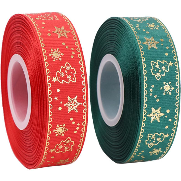 Christmas Ribbon 22m, 25mm Grosgrain Ribbons Wide Glitter Red Green Satin Ribbons for Gift Wrapping Crafts Wreaths