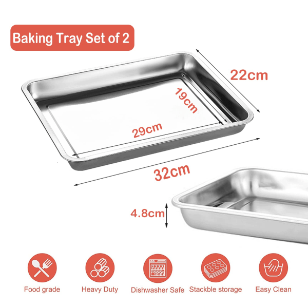 Bageplade Cookie Sheet Sæt af 2, Rustfrit til ovn Non Stick, Spejl Finish Non Toxic & Sundt Ovn Bakke, Nem Rengøring & Opvaskemaskine Sikker