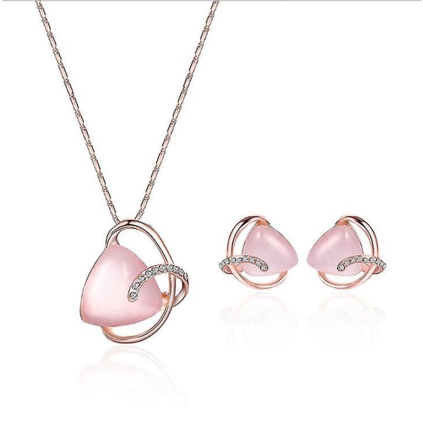 Fashion Geometriska Rosa Opal Örhängen Halsband Set Elegant Dam Smyckesset För Mors Dag 3 st rosa