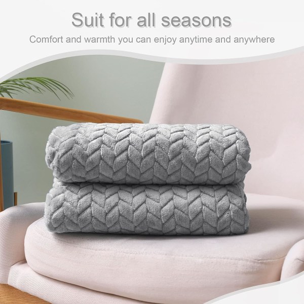 Stor Flanel Fleece Pled, 180*200 CM Sofa Pled, Blød Jacquard Vævet Bladmønster Pled til Sofa