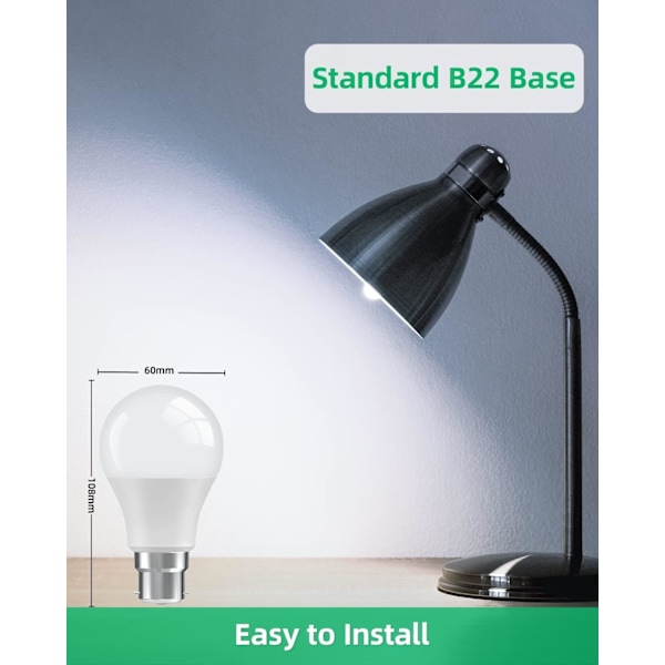 10-pack bajonettlampor 60W motsvarande, 9W B22 LED-lampa dagsljusvitt 6000K, energibesparande glödlampor, icke-dimbar