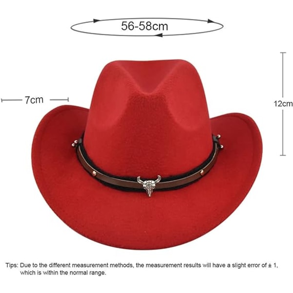 Hatt for menn, Western Cowboy med oksehode, Retro Vintage Jazzhatt for kvinner, rød