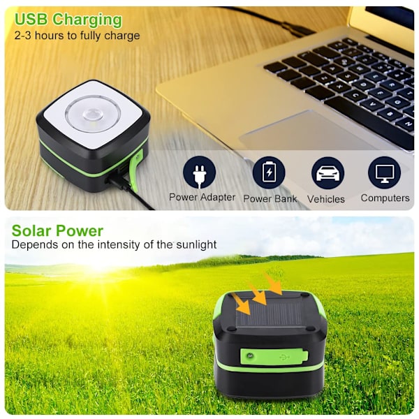 Camping Lykta, Soldriven och USB-laddningsbar LED