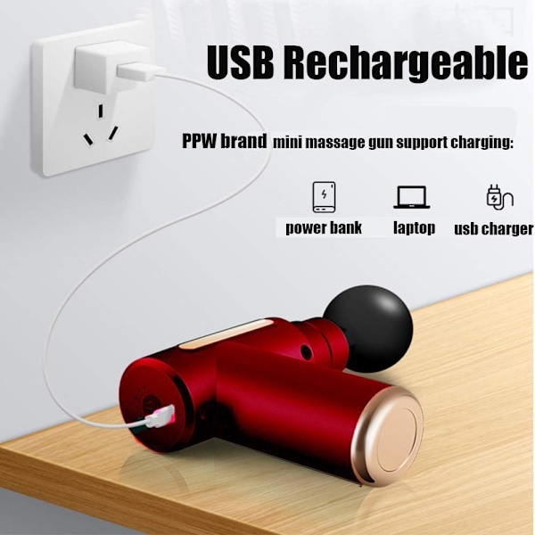 Hierontapistooli, syväkudoshierontapistooli, USB ladattava, 4 hierontapäätä, kädessä pidettävät sähköhierontalaitteet kotiin ja matkoille kehon lihasten rentouttamiseen, 6 tilaa