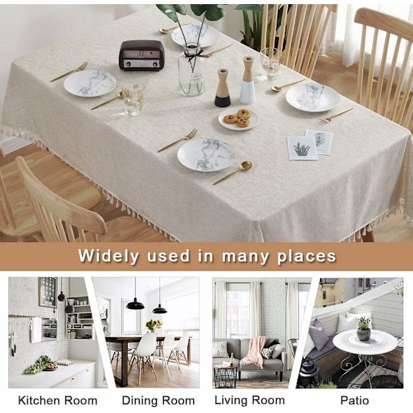 Bomuldslinned Duge Solid Farve Kvast Firkantet Dug Støv(Beige, 140x140 cm)