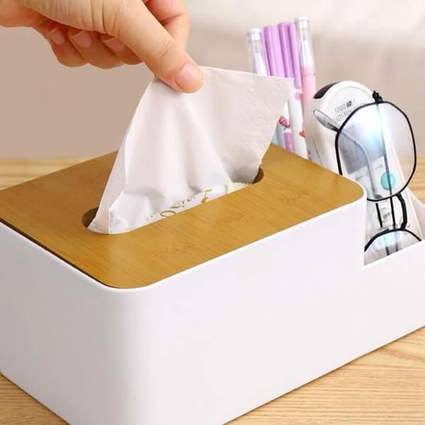 Rektangulær Kleenexboks Multifunktionel Kleenexboks med 2 rum Smukt materiale Kleenex TISSUE DISPENSER