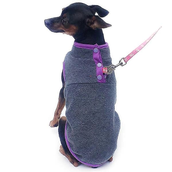 2 st husdjur hund valp vinter varma kläder fleece tröja pullover jacka kappa kläder mörkgrå