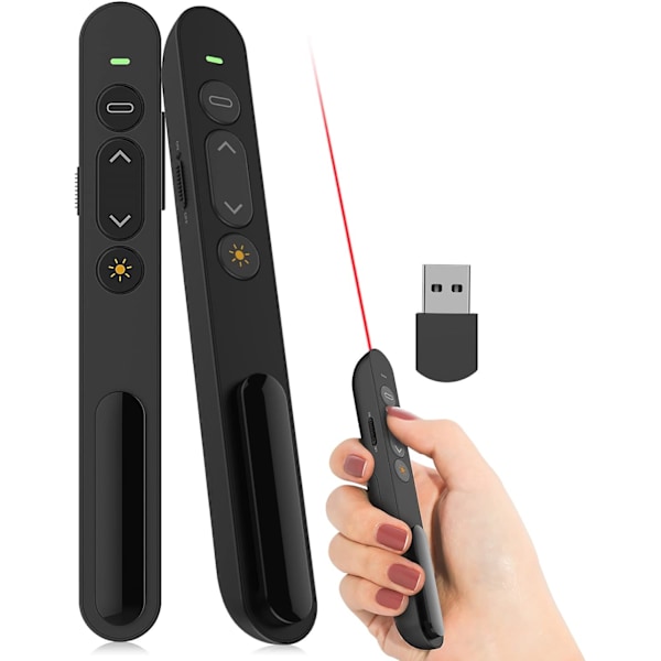 Presentationspickare, Trådlös Presenterfjärrkontroll med Röd Laserpekare, Hyperlänk, Volymkontroll - för Klassrum, Föreläsningssalar, Konferensrum, Utställningshall