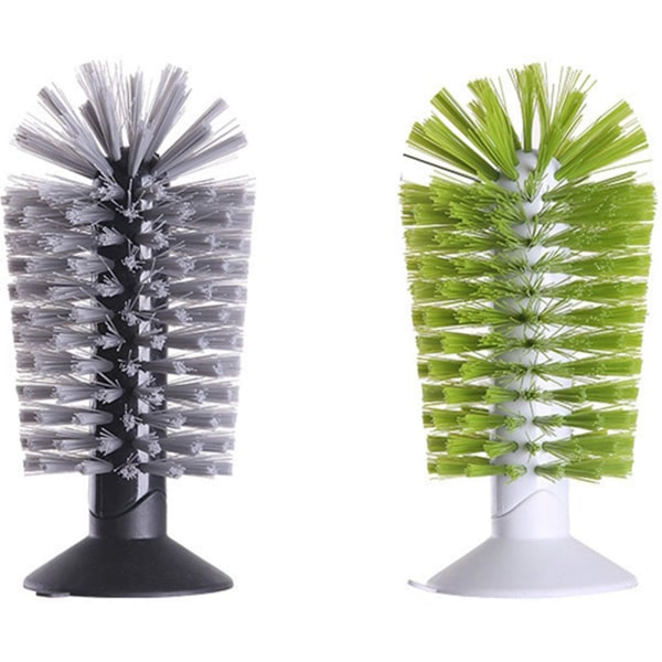 2 PCs Bottle Cleaning Brush with Suction Base Green and Grey