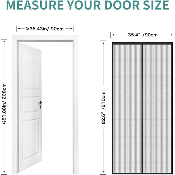 Magnetisk Dørskærm 90 x 200cm, Robust Flydedørskærm med Stærke Magneter, Holdbare Netgardiner Holder Insekter Ude, Ramme med Krog &amp; Løkke