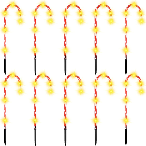 10 stk. Pepperkake-lys, Varmt Hvit LED Jule-pepperkakedekorasjoner med 8 Lysmoduser, 53 cm Sti-markører Hagelys med Stjerner
