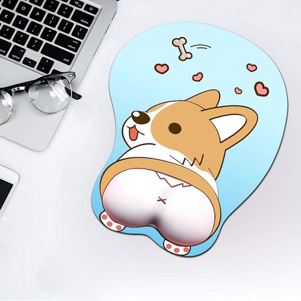 3D Musmåtte med håndledsstøtte, Ergonomisk blød silikonegel Gaming Musmåtte, Sød Corgi Hund Anime Musmåtte til PC Bærbare computere